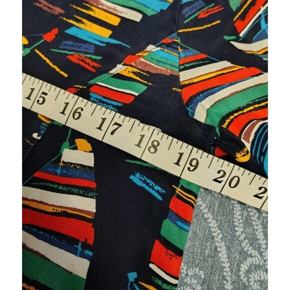 Soft Surroundings Blouse Size S Sailing Boats Design Long Sleeve Hidden Button V - Picture 4 of 11